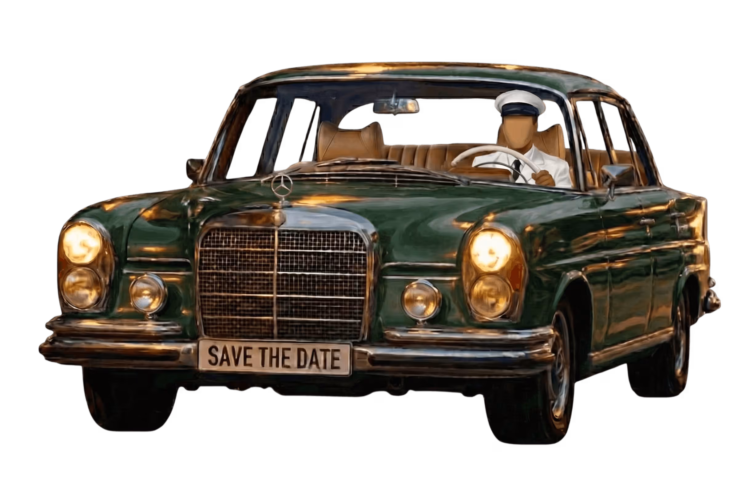 Vintage car arriving, front view