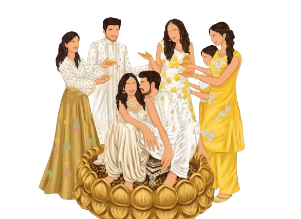 Family celebrating the Haldi